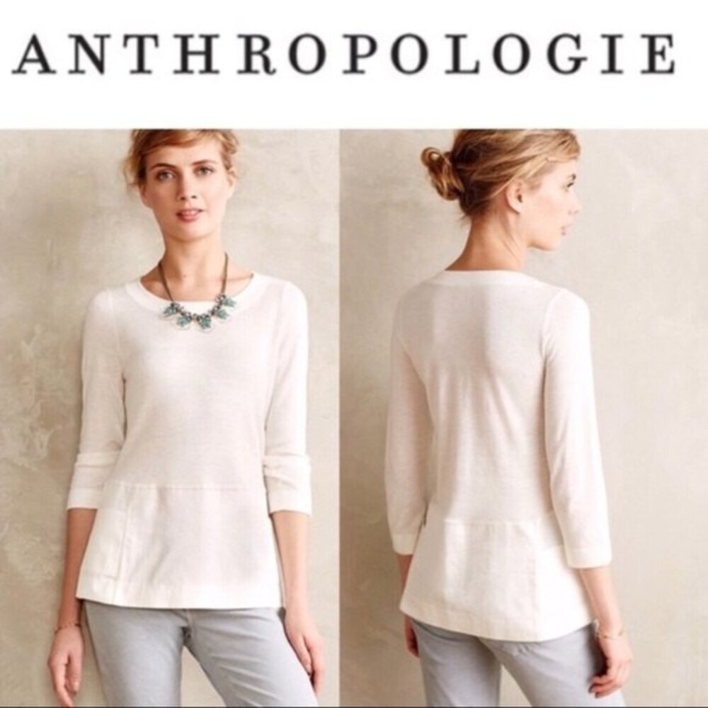 Anthropologie MOTH Ivory Breeze Point Knit Pocket Long‎ Sleeve Top M